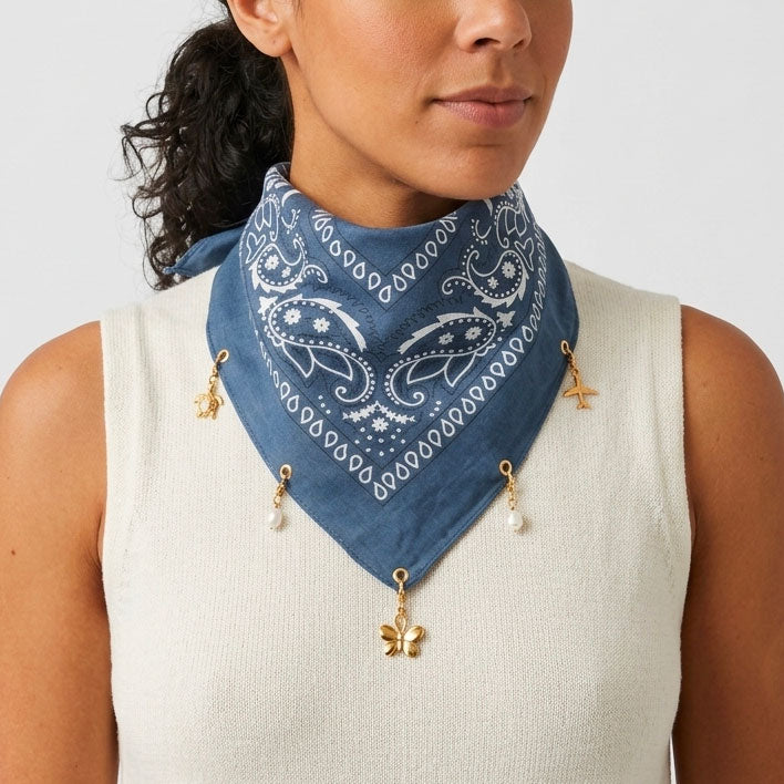 Bandana Charms Bleu Paisley — Fait Main